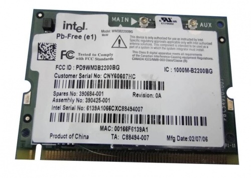 390425-001 Модуль WiFi HP (Intel) PRO/Wireless WM3B2200BG 2200BG 802.11b/g 54MBit/s miniPCI
